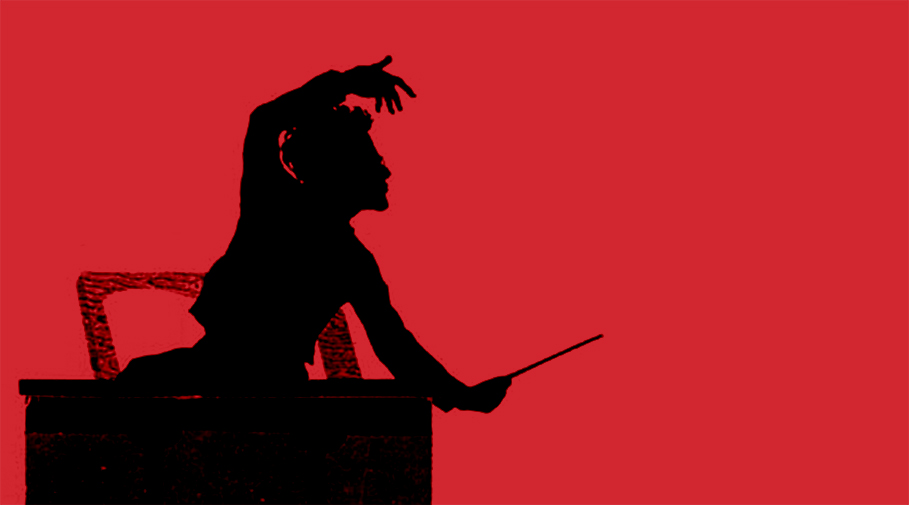 Drawing of a silhouette of Mahler conducting.